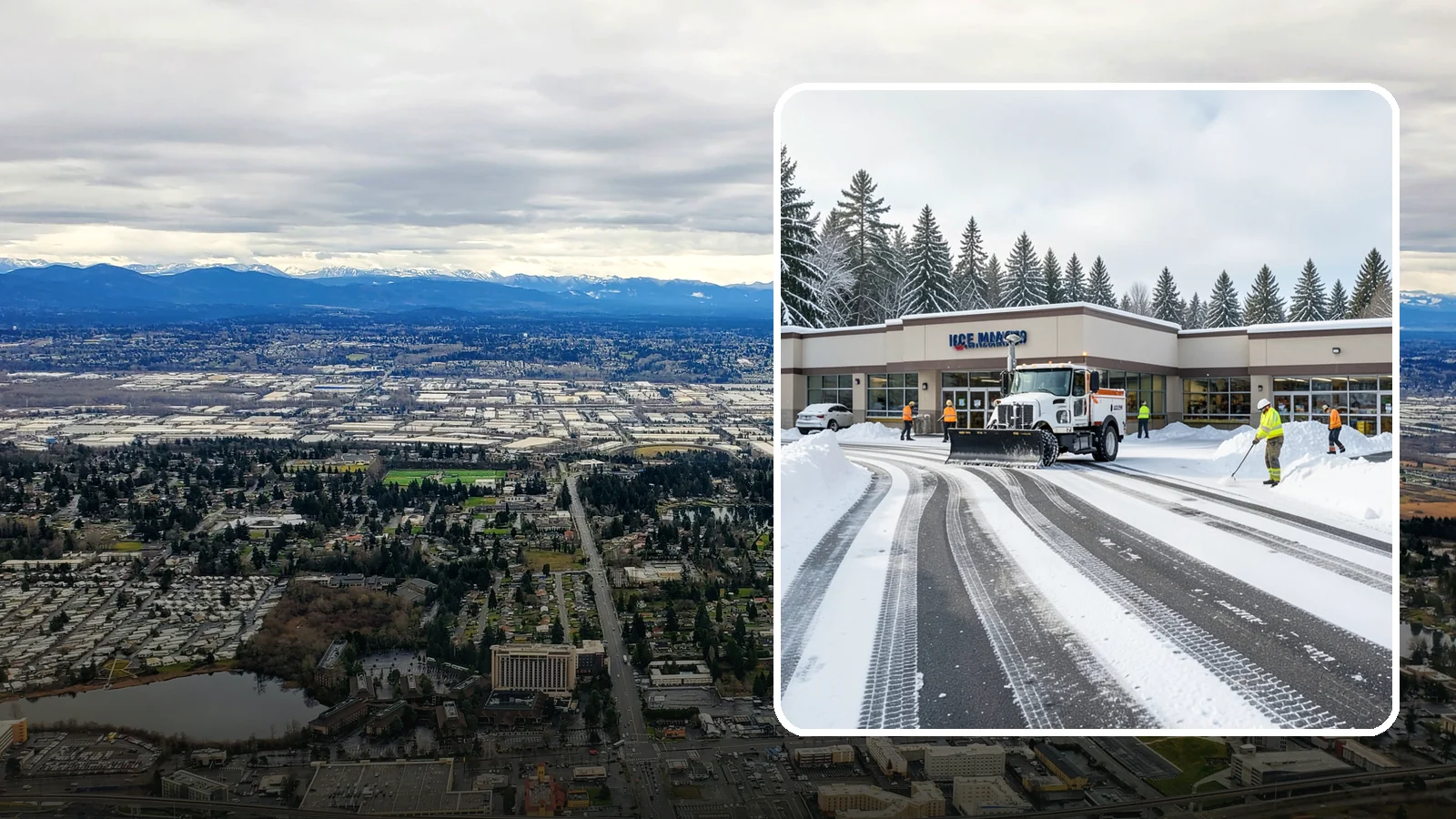 Grocery Store Parking Lot Snow Removal in SeaTac, King County, WA - We clear grocery store lots early so Western Washington shoppers park, load carts, and reach the doors safely in winter.