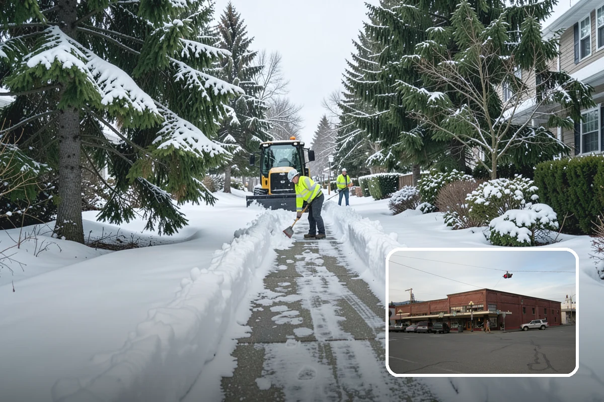 Grocery Store Parking Lot Snow Removal in Sedro-Woolley, Skagit County, WA - Shoppers park and reach the doors on a cleared, deiced lot