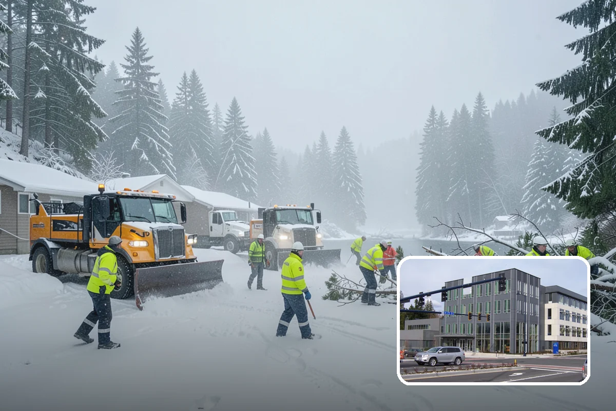 Grocery Store Parking Lot Snow Removal in Shoreline, King County, WA - Shoppers park and reach the doors on a cleared, deiced lot