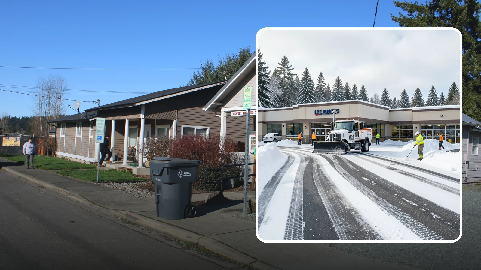Grocery Store Parking Lot Snow Removal in South Prairie, Pierce County, WA - We clear grocery store lots early so Western Washington shoppers park, load carts, and reach the doors safely in winter.