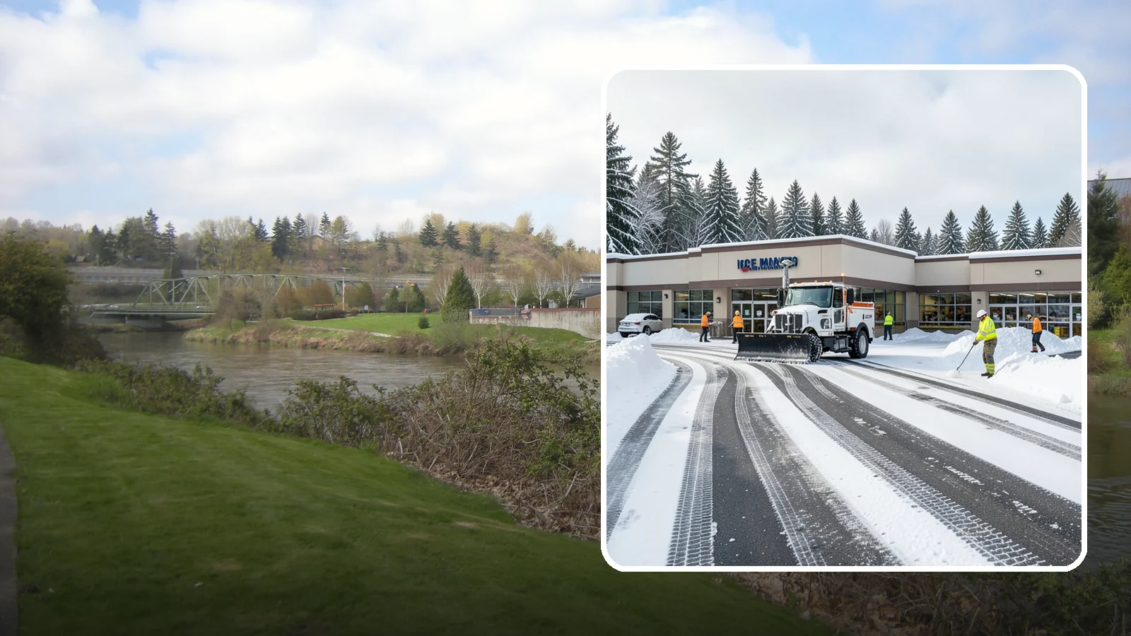 Grocery Store Parking Lot Snow Removal in Tukwila, King County, WA - We clear grocery store lots early so Western Washington shoppers park, load carts, and reach the doors safely in winter.