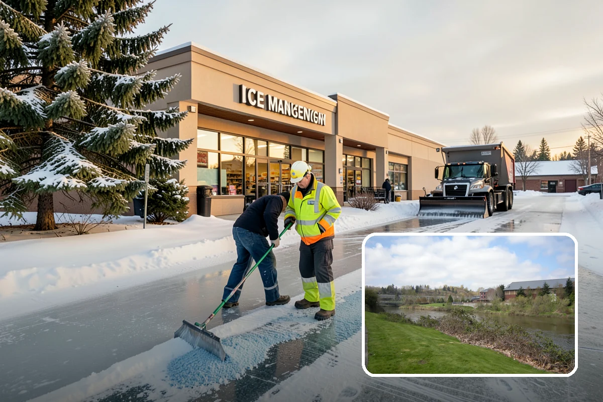 Grocery Store Parking Lot Snow Removal in Tukwila, King County, WA - Shoppers park and reach the doors on a cleared, deiced lot