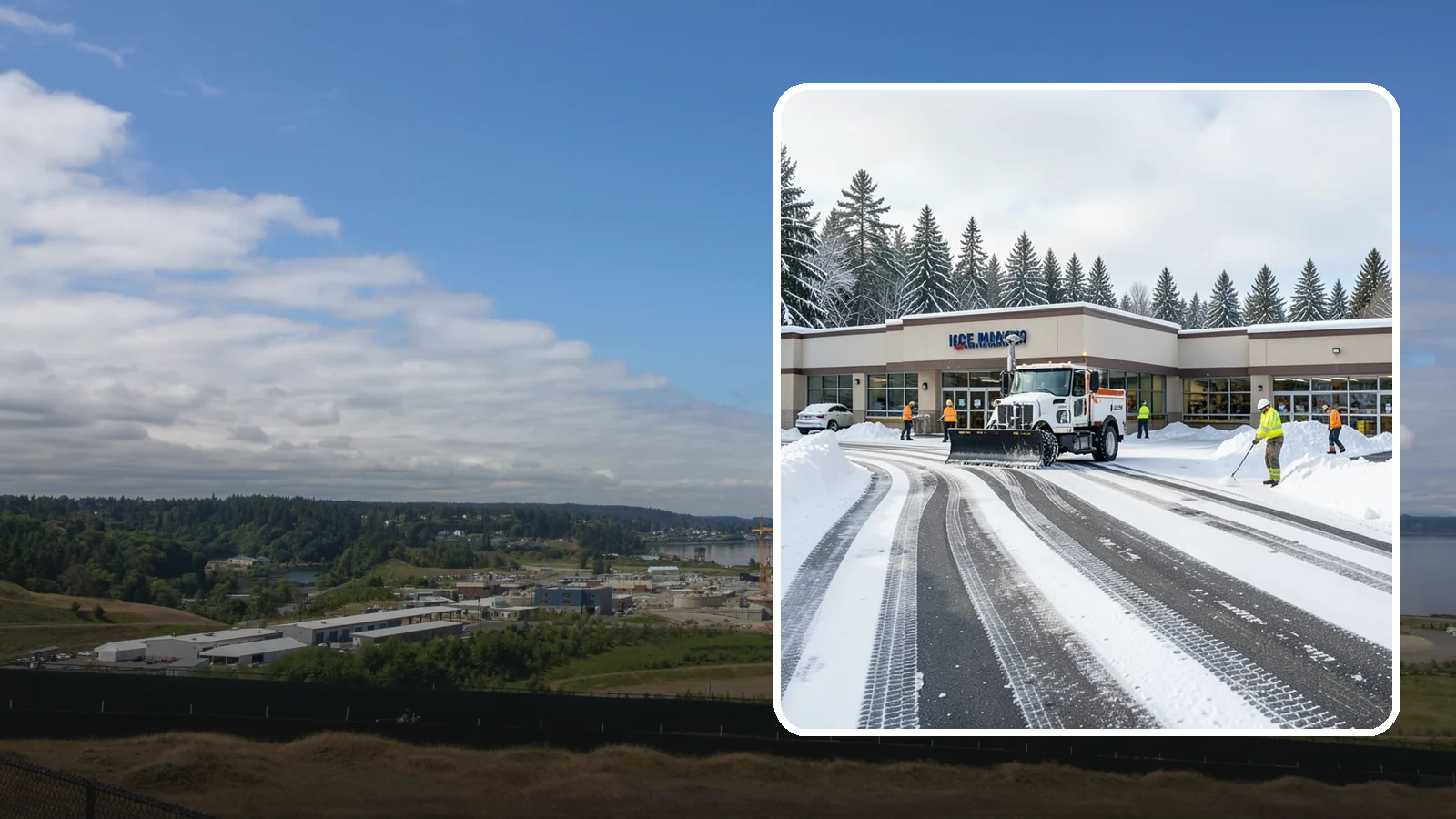 Grocery Store Parking Lot Snow Removal in University Place, Pierce County, WA - We clear grocery store lots early so Western Washington shoppers park, load carts, and reach the doors safely in winter.