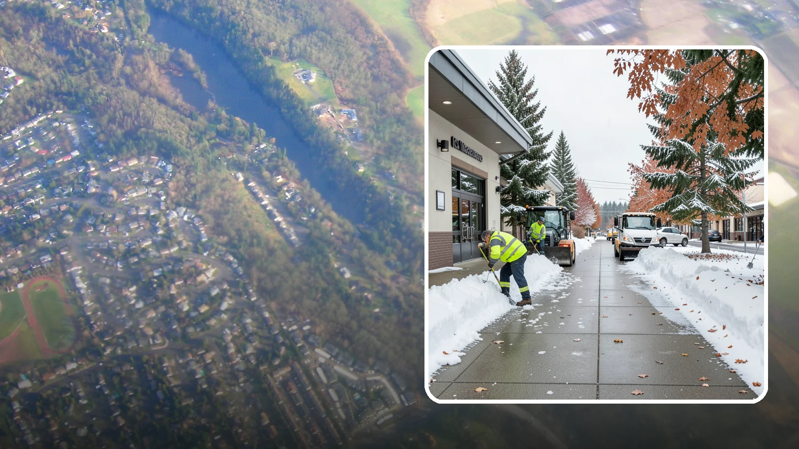 Grocery Store Sidewalk Clearing in Algona, King County, WA - High-volume entrance sidewalk clearing for Western Washington grocery stores, keeping vestibules and cart lanes safe for shoppers...