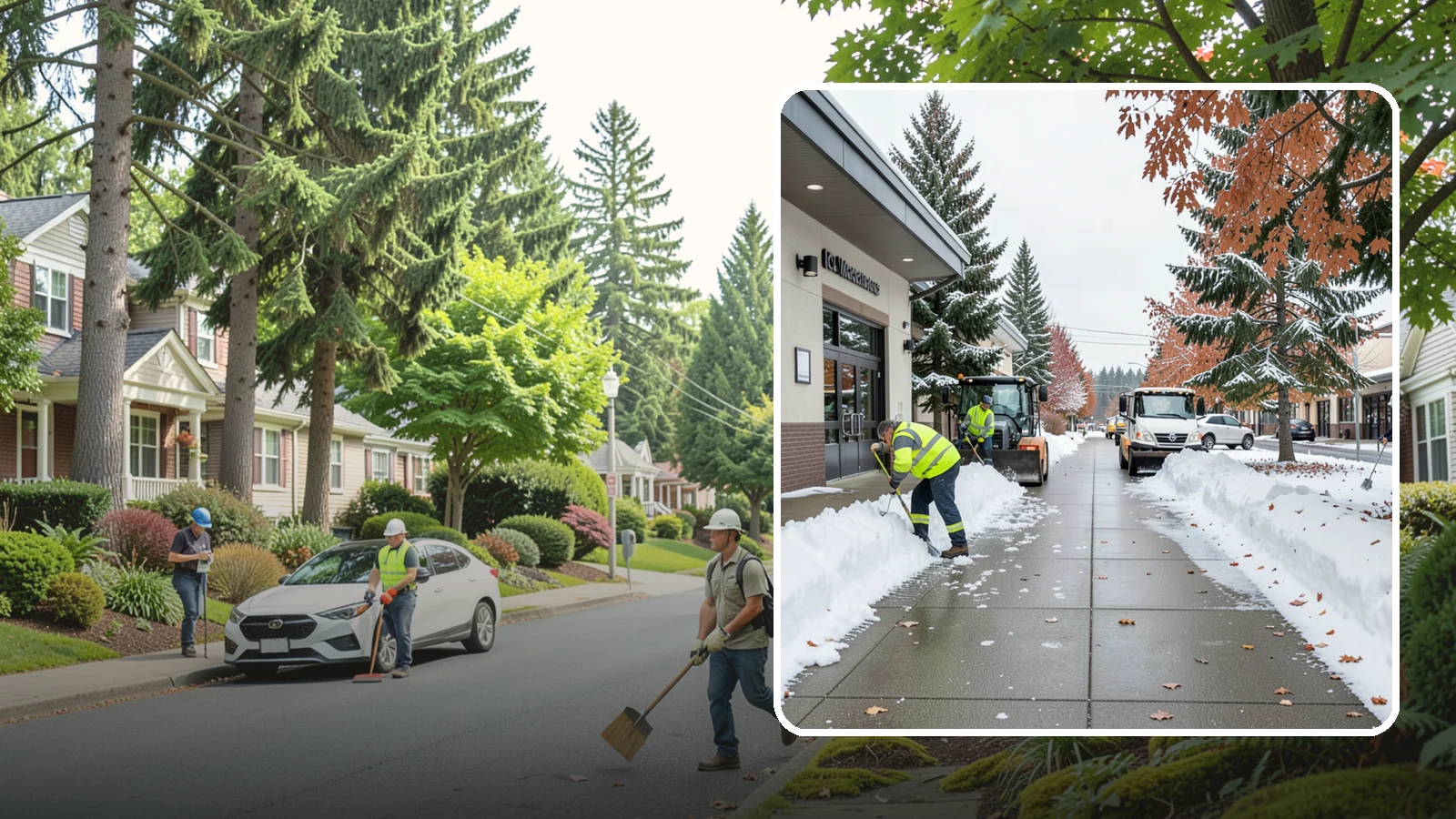 Grocery Store Sidewalk Clearing in Beaux Arts Village, King County, WA - High-volume entrance sidewalk clearing for Western Washington grocery stores, keeping vestibules and cart lanes safe for shoppers...