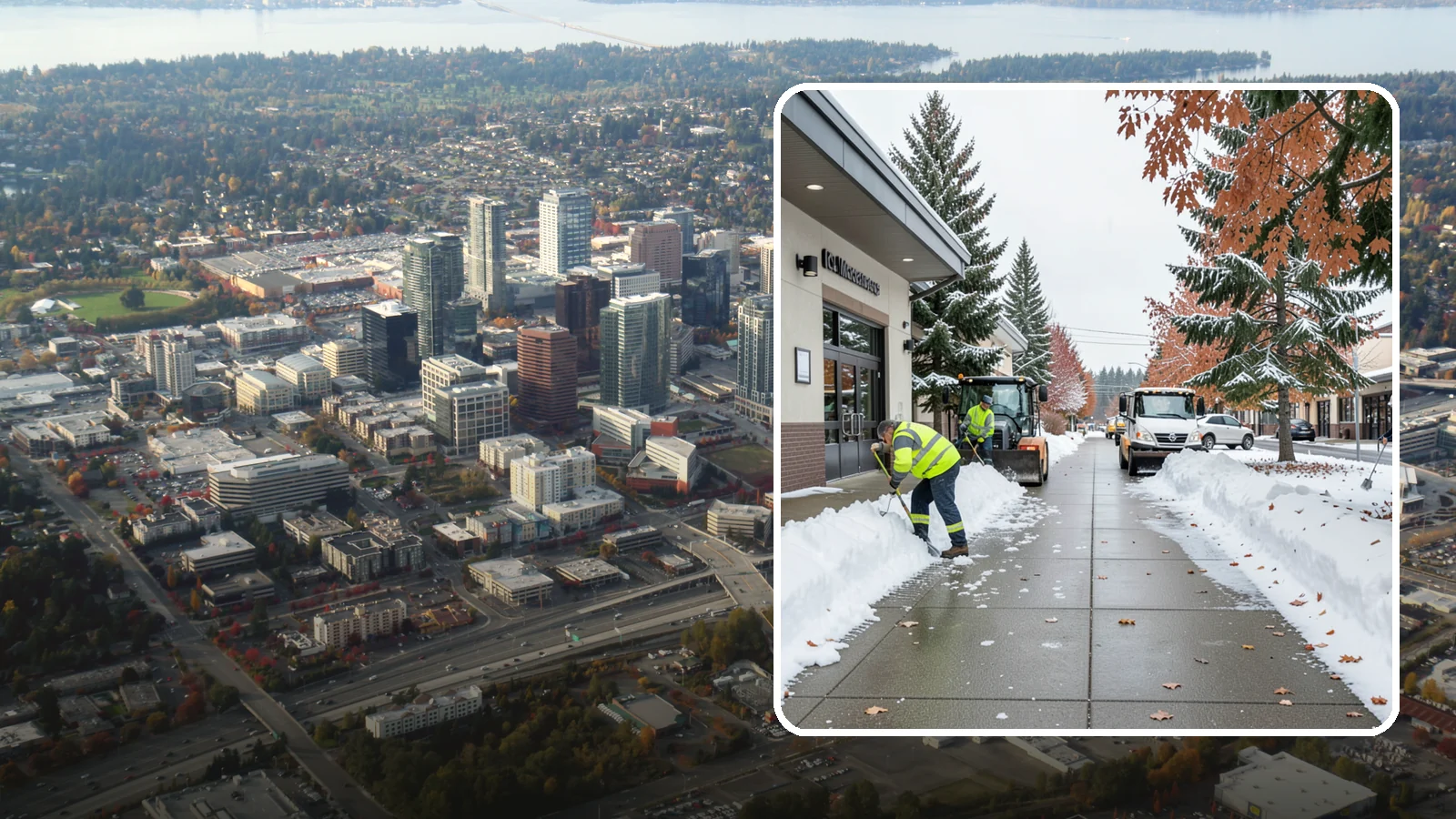 Grocery Store Sidewalk Clearing in Bellevue, King County, WA - High-volume entrance sidewalk clearing for Western Washington grocery stores, keeping vestibules and cart lanes safe for shoppers...