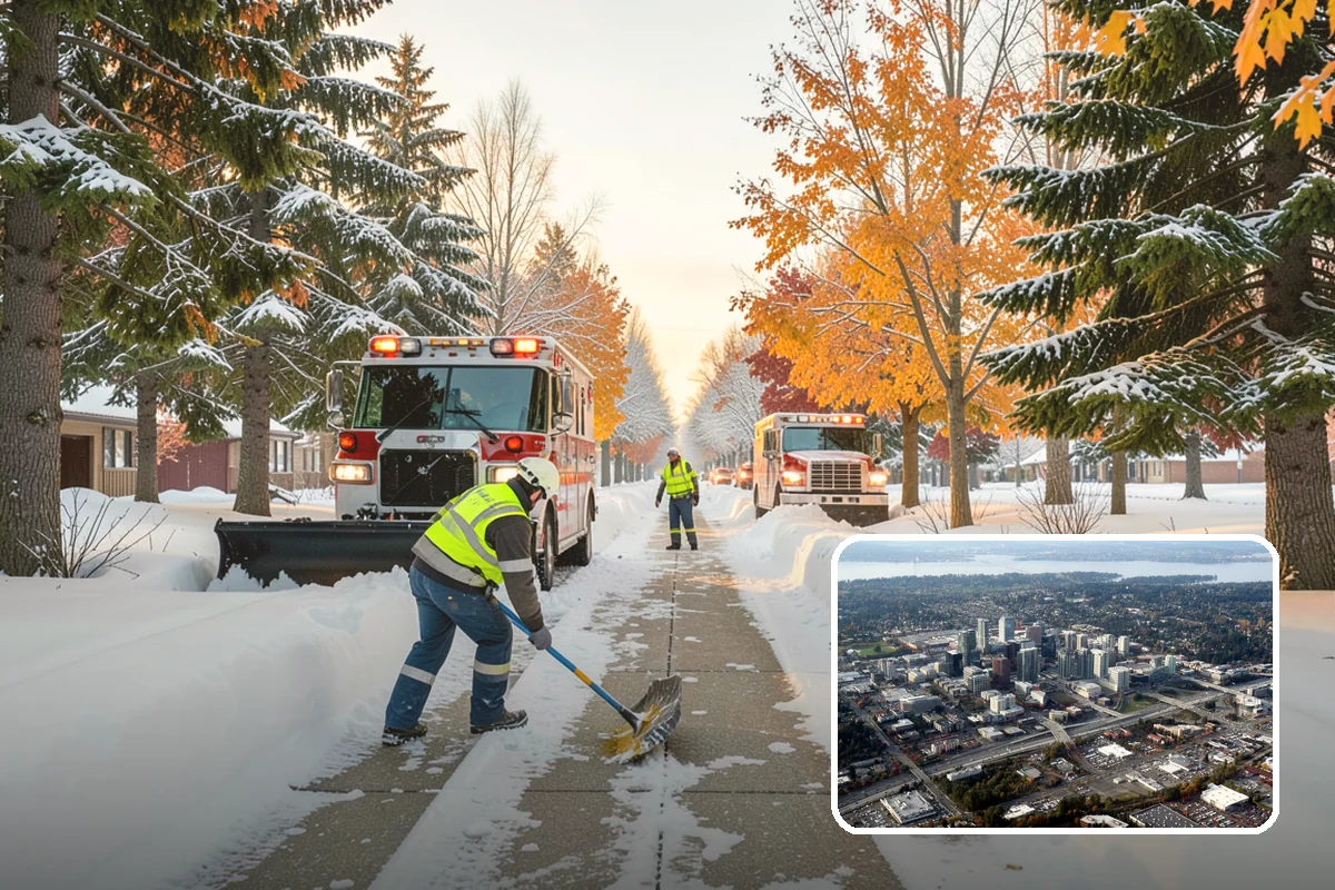 Grocery Store Sidewalk Clearing in Bellevue, King County, WA - Vestibule and cart lanes cleared for heavy shopper volume