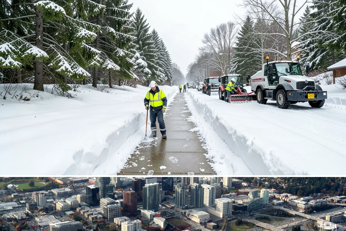 Grocery Store Sidewalk Clearing in Bellevue, King County, WA - Grocery demand is highest from late November through February, when heavy daily traffic packs doorway snow into ice between...