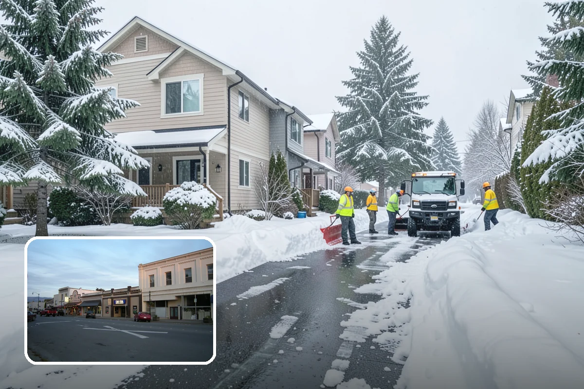 Grocery Store Sidewalk Clearing in Burlington, Skagit County, WA - Vestibule and cart lanes cleared for heavy shopper volume