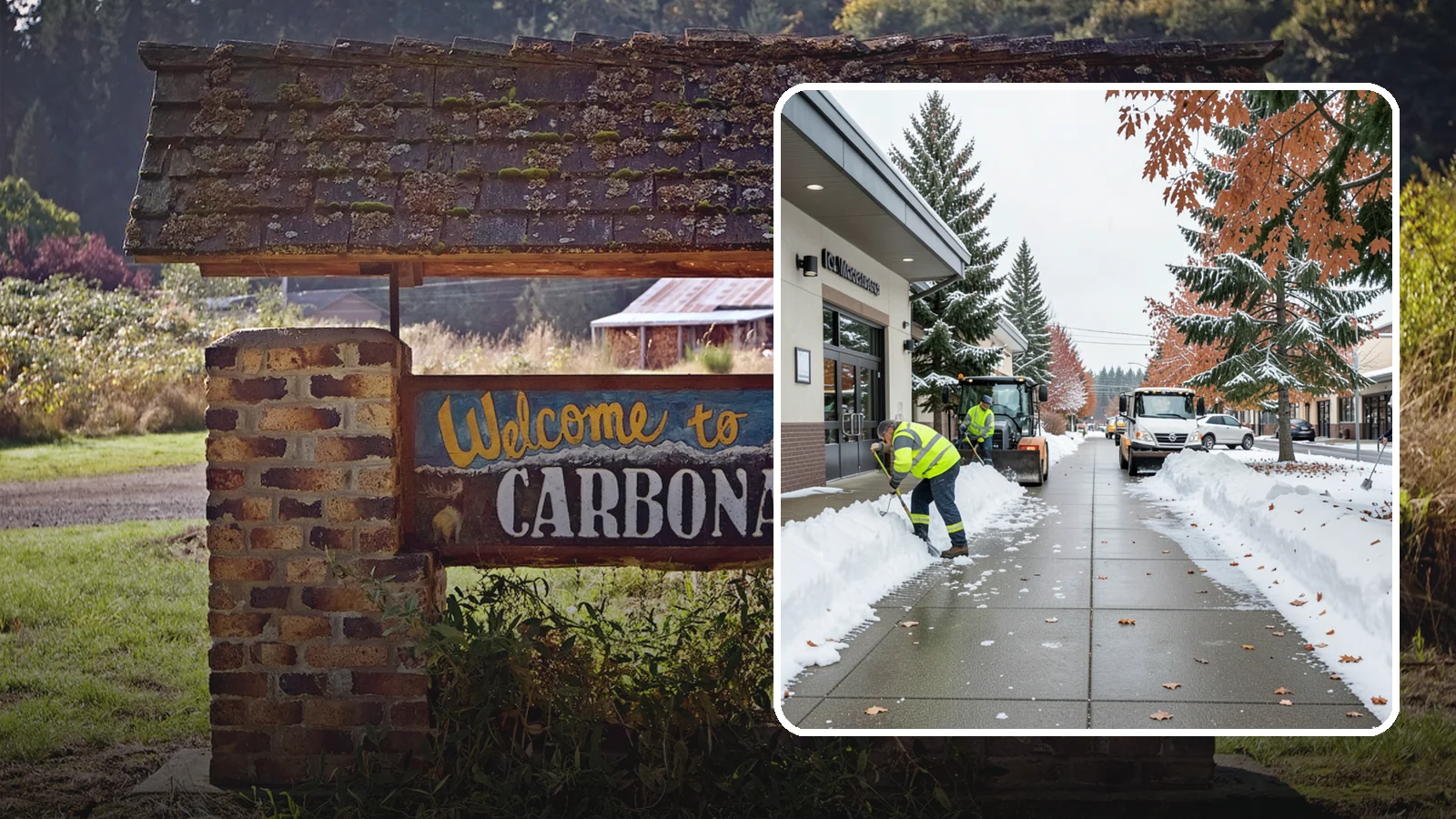 Grocery Store Sidewalk Clearing in Carbonado, Pierce County, WA - High-volume entrance sidewalk clearing for Western Washington grocery stores, keeping vestibules and cart lanes safe for shoppers...