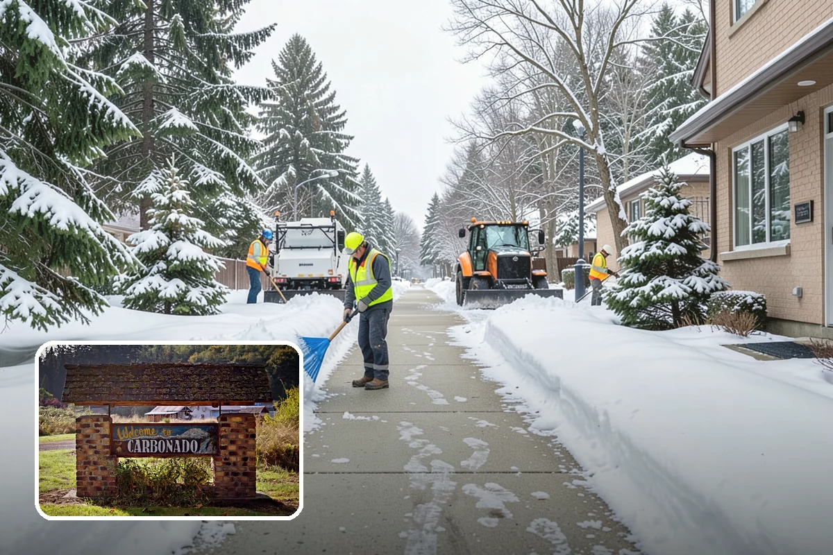Grocery Store Sidewalk Clearing in Carbonado, Pierce County, WA - Vestibule and cart lanes cleared for heavy shopper volume