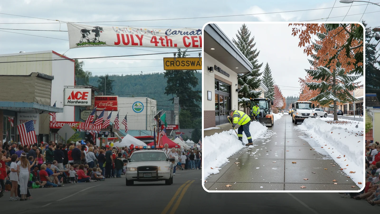 Grocery Store Sidewalk Clearing in Carnation, King County, WA - High-volume entrance sidewalk clearing for Western Washington grocery stores, keeping vestibules and cart lanes safe for shoppers...