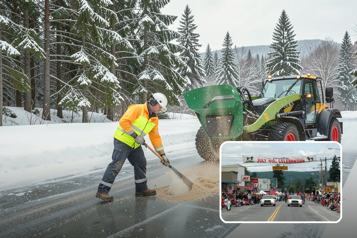 Grocery Store Sidewalk Clearing in Carnation, King County, WA - Vestibule and cart lanes cleared for heavy shopper volume