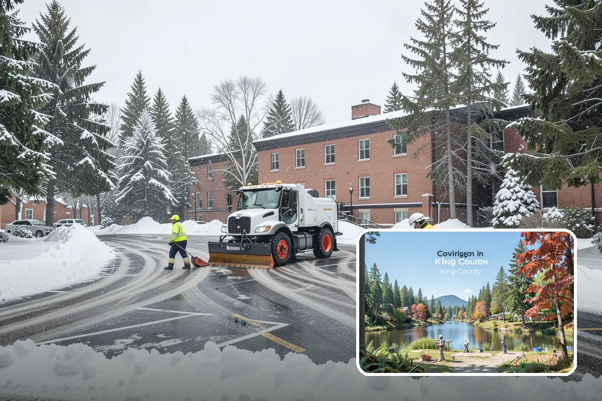 Grocery Store Sidewalk Clearing in Covington, King County, WA - Vestibule and cart lanes cleared for heavy shopper volume