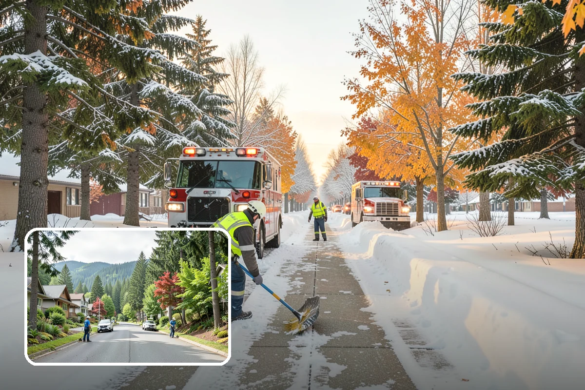 Grocery Store Sidewalk Clearing in Darrington, Snohomish County, WA - Vestibule and cart lanes cleared for heavy shopper volume