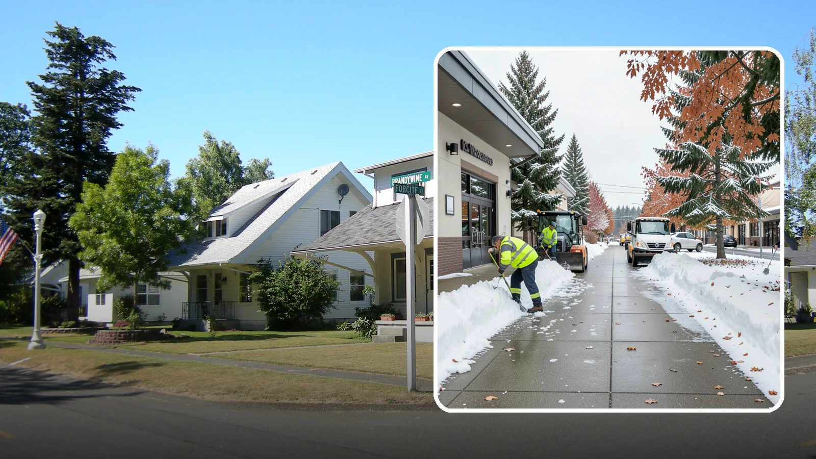 Grocery Store Sidewalk Clearing in DuPont, Pierce County, WA - High-volume entrance sidewalk clearing for Western Washington grocery stores, keeping vestibules and cart lanes safe for shoppers...
