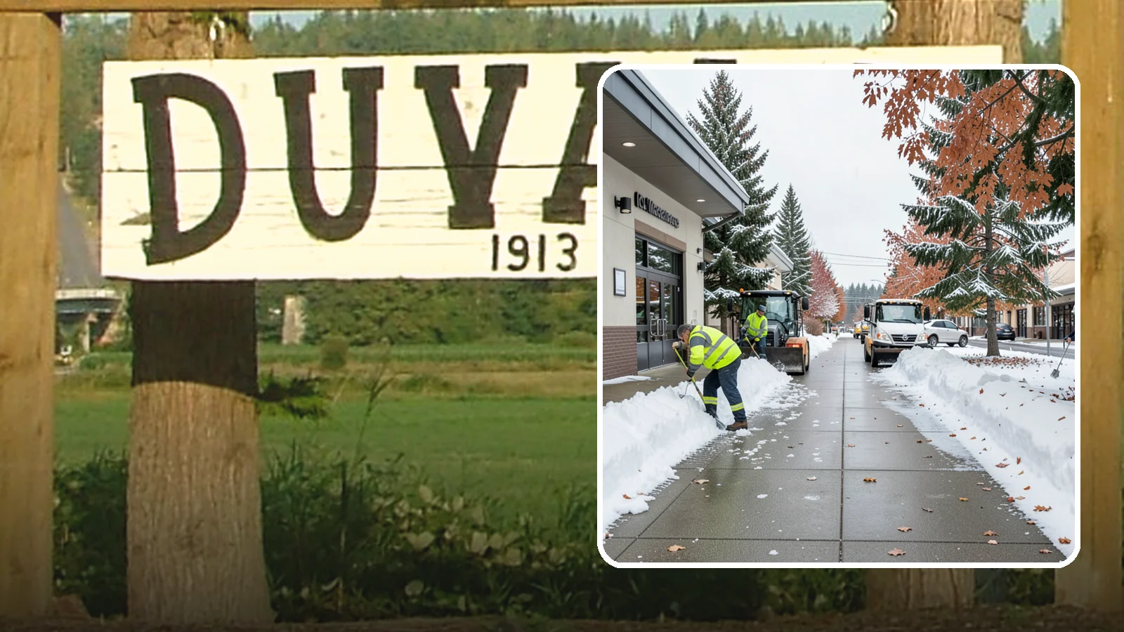 Grocery Store Sidewalk Clearing in Duvall, King County, WA - High-volume entrance sidewalk clearing for Western Washington grocery stores, keeping vestibules and cart lanes safe for shoppers...