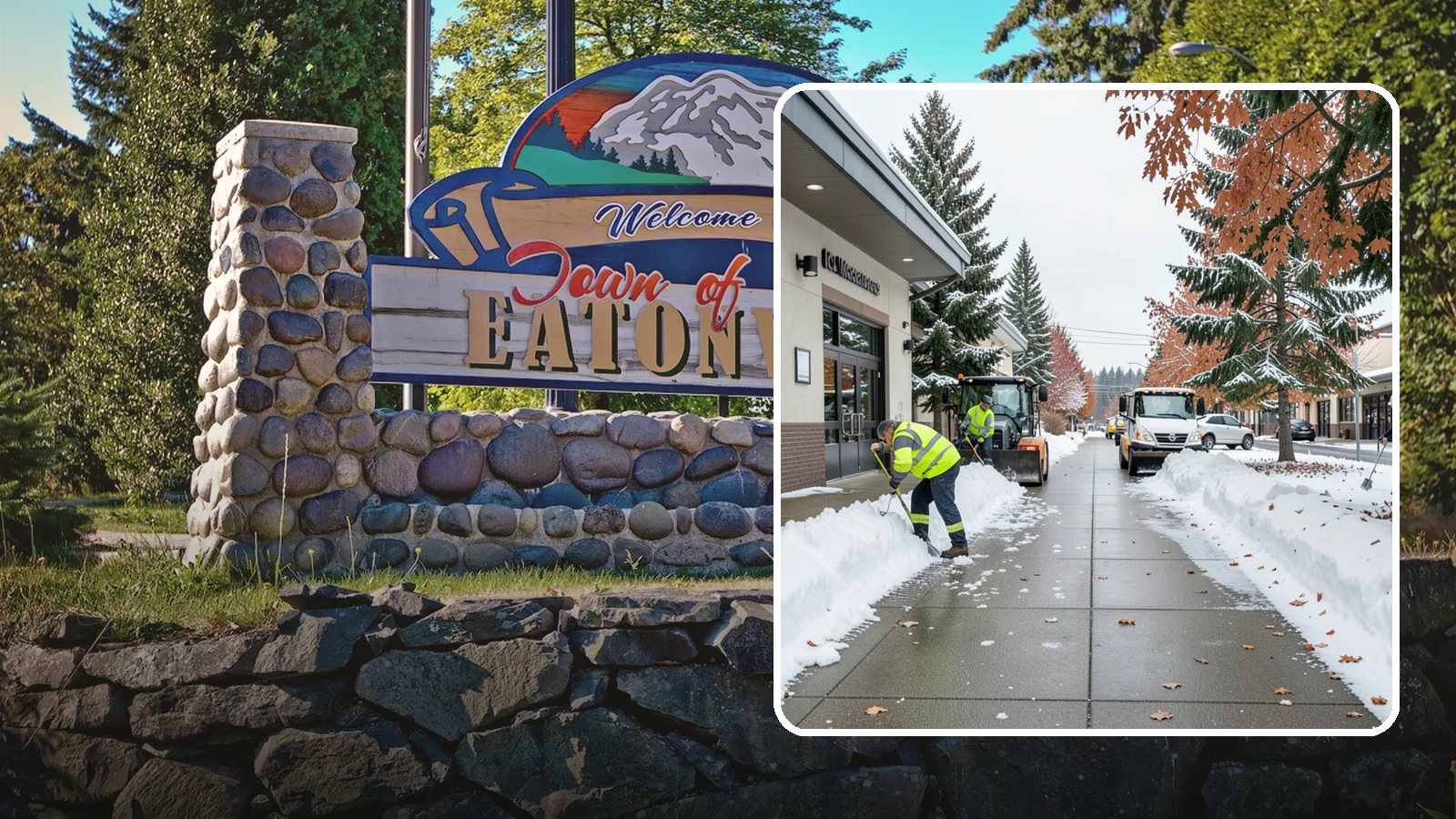 Grocery Store Sidewalk Clearing in Eatonville, Pierce County, WA - High-volume entrance sidewalk clearing for Western Washington grocery stores, keeping vestibules and cart lanes safe for shoppers...