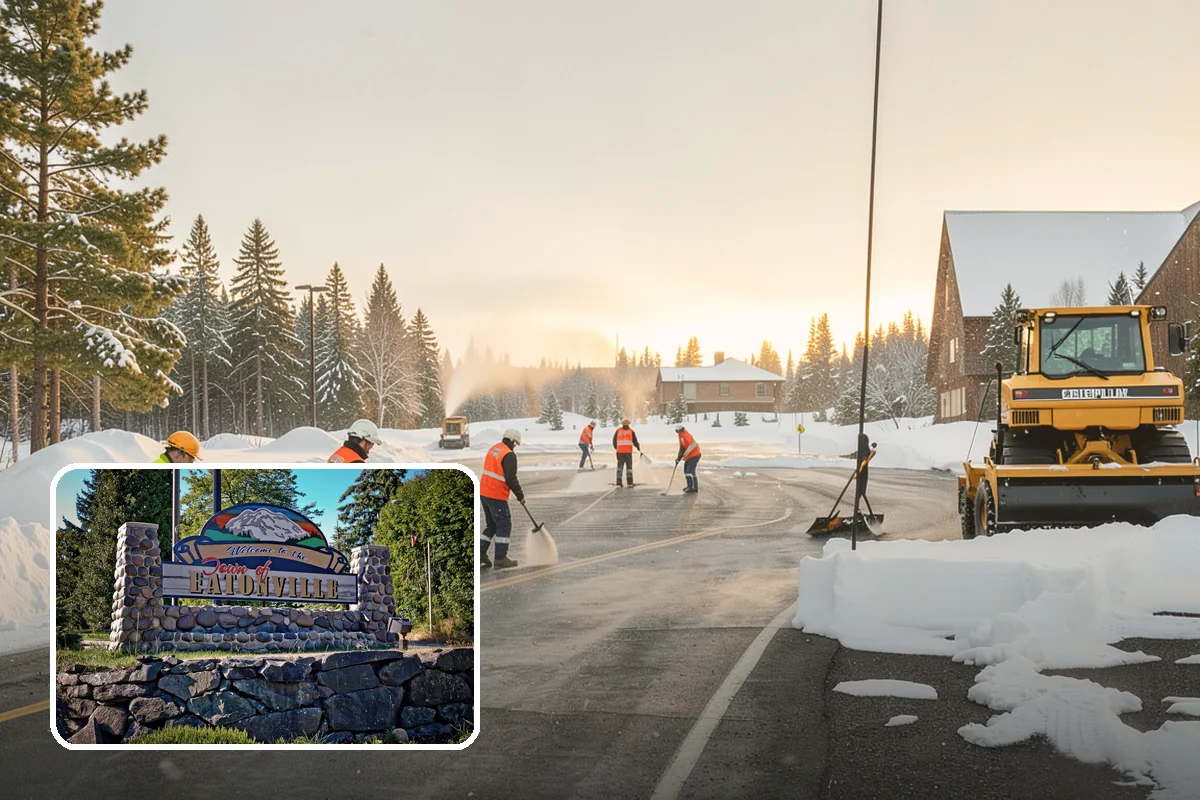 Grocery Store Sidewalk Clearing in Eatonville, Pierce County, WA - Vestibule and cart lanes cleared for heavy shopper volume