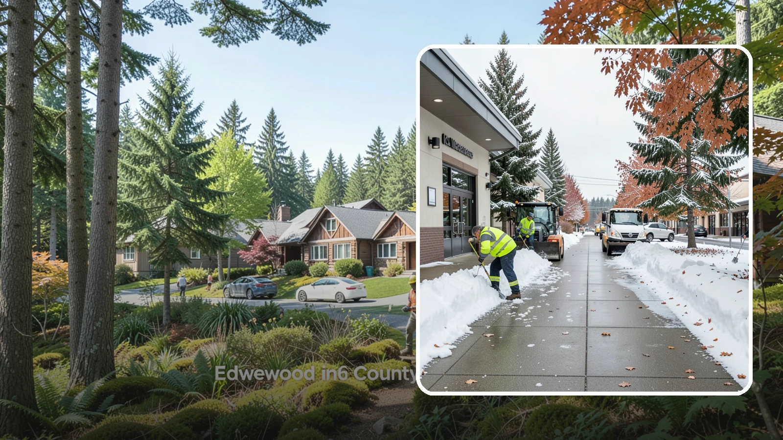 Grocery Store Sidewalk Clearing in Edgewood, Pierce County, WA - High-volume entrance sidewalk clearing for Western Washington grocery stores, keeping vestibules and cart lanes safe for shoppers...