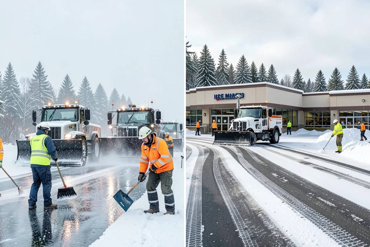 Grocery Store Sidewalk Clearing in Everett, Snohomish County, WA - Clear the entrance vestibule and cart lanes before opening