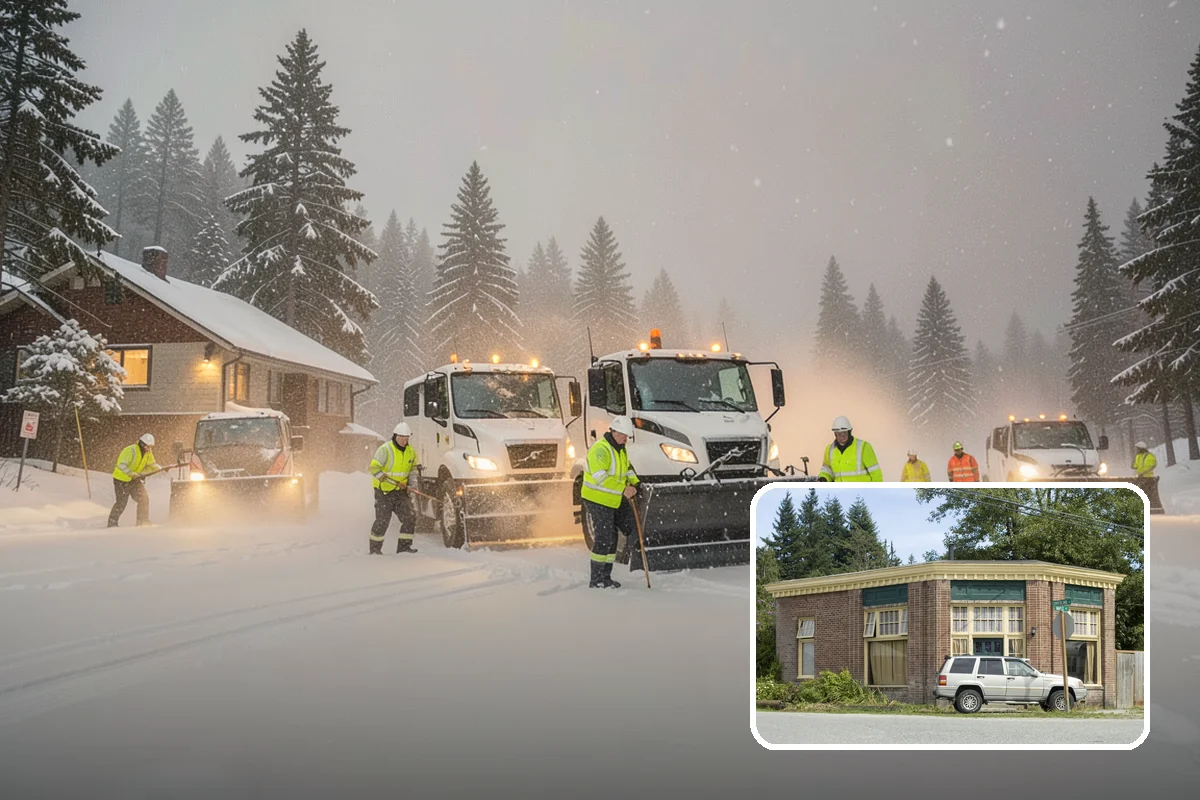 Grocery Store Sidewalk Clearing in Hamilton, Skagit County, WA - Vestibule and cart lanes cleared for heavy shopper volume