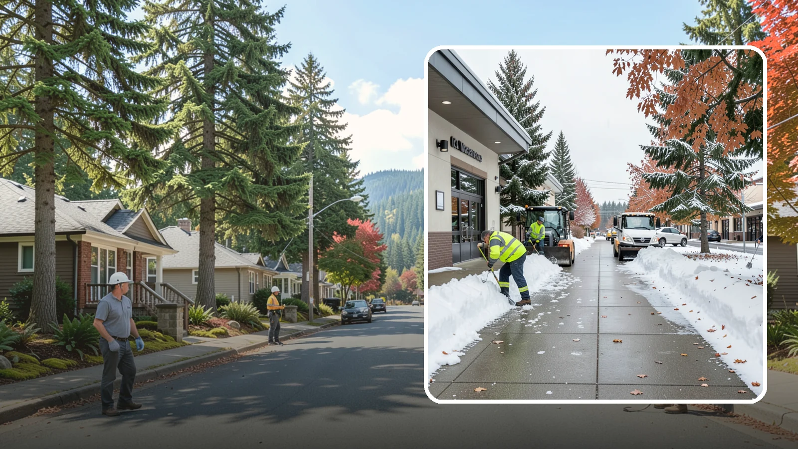 Grocery Store Sidewalk Clearing in Hunts Point, King County, WA - High-volume entrance sidewalk clearing for Western Washington grocery stores, keeping vestibules and cart lanes safe for shoppers...