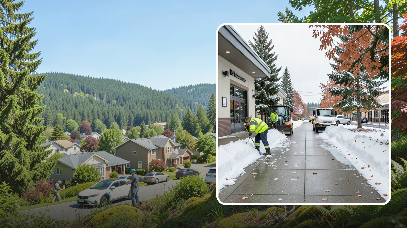 Grocery Store Sidewalk Clearing in Index, Snohomish County, WA - High-volume entrance sidewalk clearing for Western Washington grocery stores, keeping vestibules and cart lanes safe for shoppers...