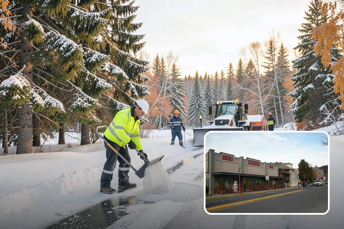 Grocery Store Sidewalk Clearing in Issaquah, King County, WA - Vestibule and cart lanes cleared for heavy shopper volume