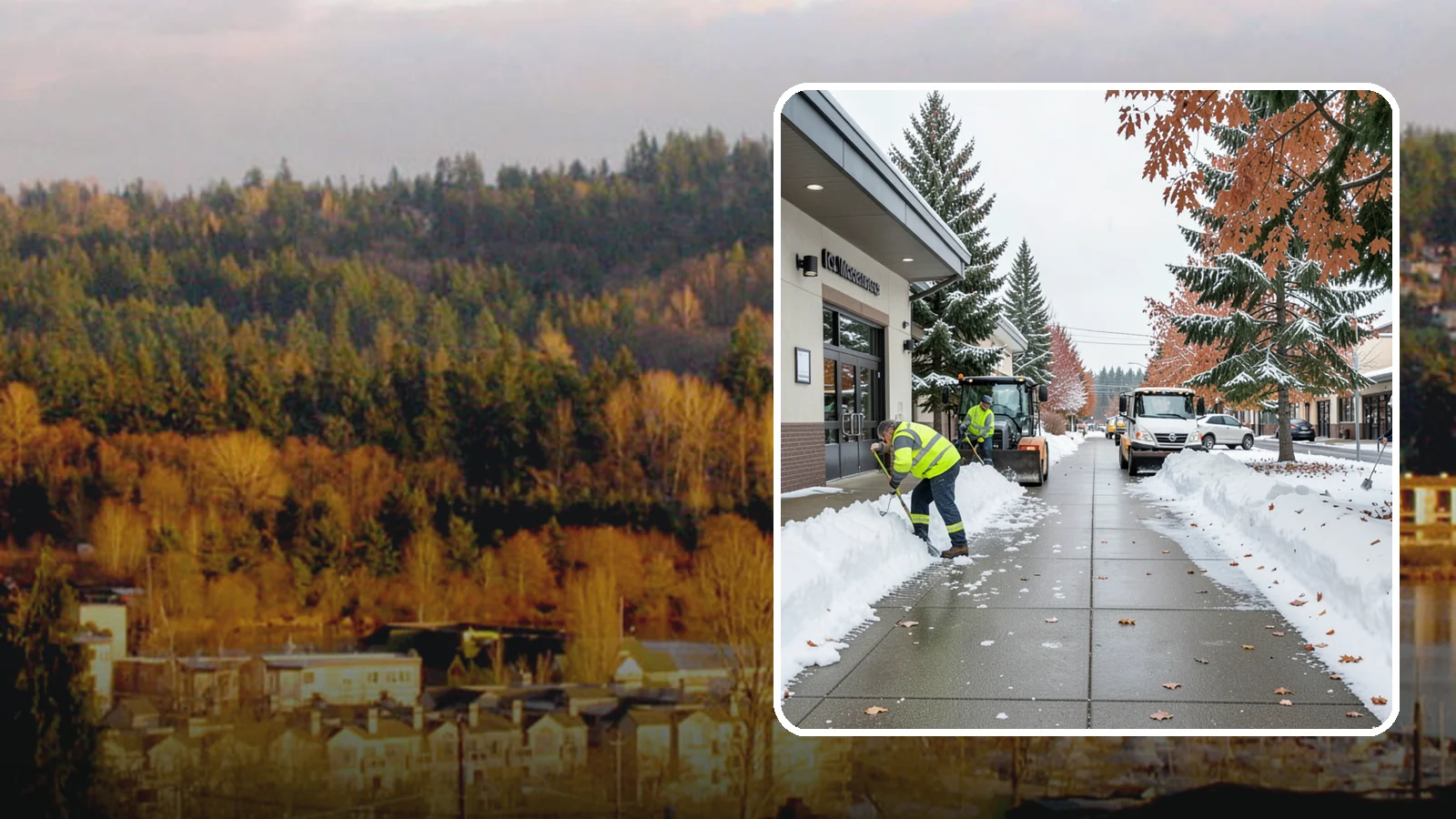 Grocery Store Sidewalk Clearing in Kenmore, King County, WA - High-volume entrance sidewalk clearing for Western Washington grocery stores, keeping vestibules and cart lanes safe for shoppers...