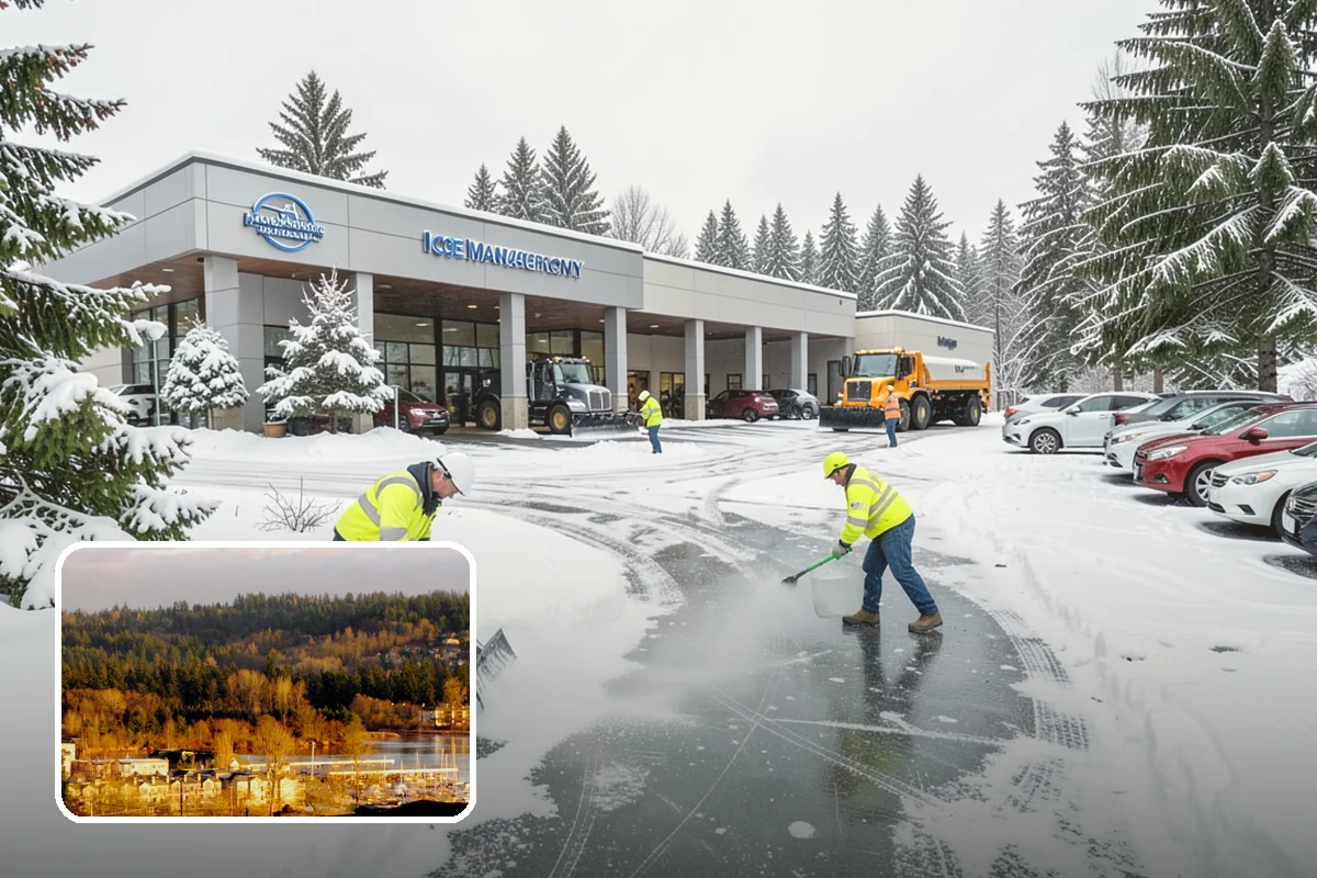 Grocery Store Sidewalk Clearing in Kenmore, King County, WA - Vestibule and cart lanes cleared for heavy shopper volume