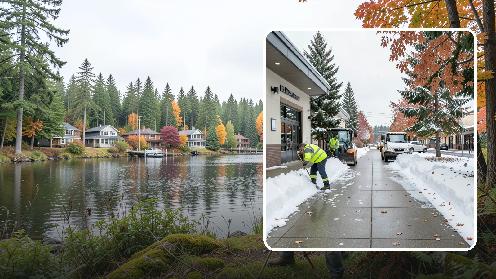 Grocery Store Sidewalk Clearing in La Conner, Skagit County, WA - High-volume entrance sidewalk clearing for Western Washington grocery stores, keeping vestibules and cart lanes safe for shoppers...