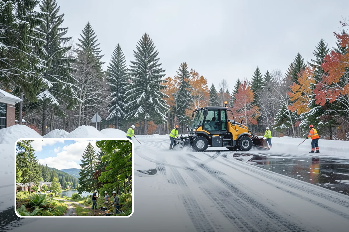 Grocery Store Sidewalk Clearing in Lake Forest Park, King County, WA - Vestibule and cart lanes cleared for heavy shopper volume