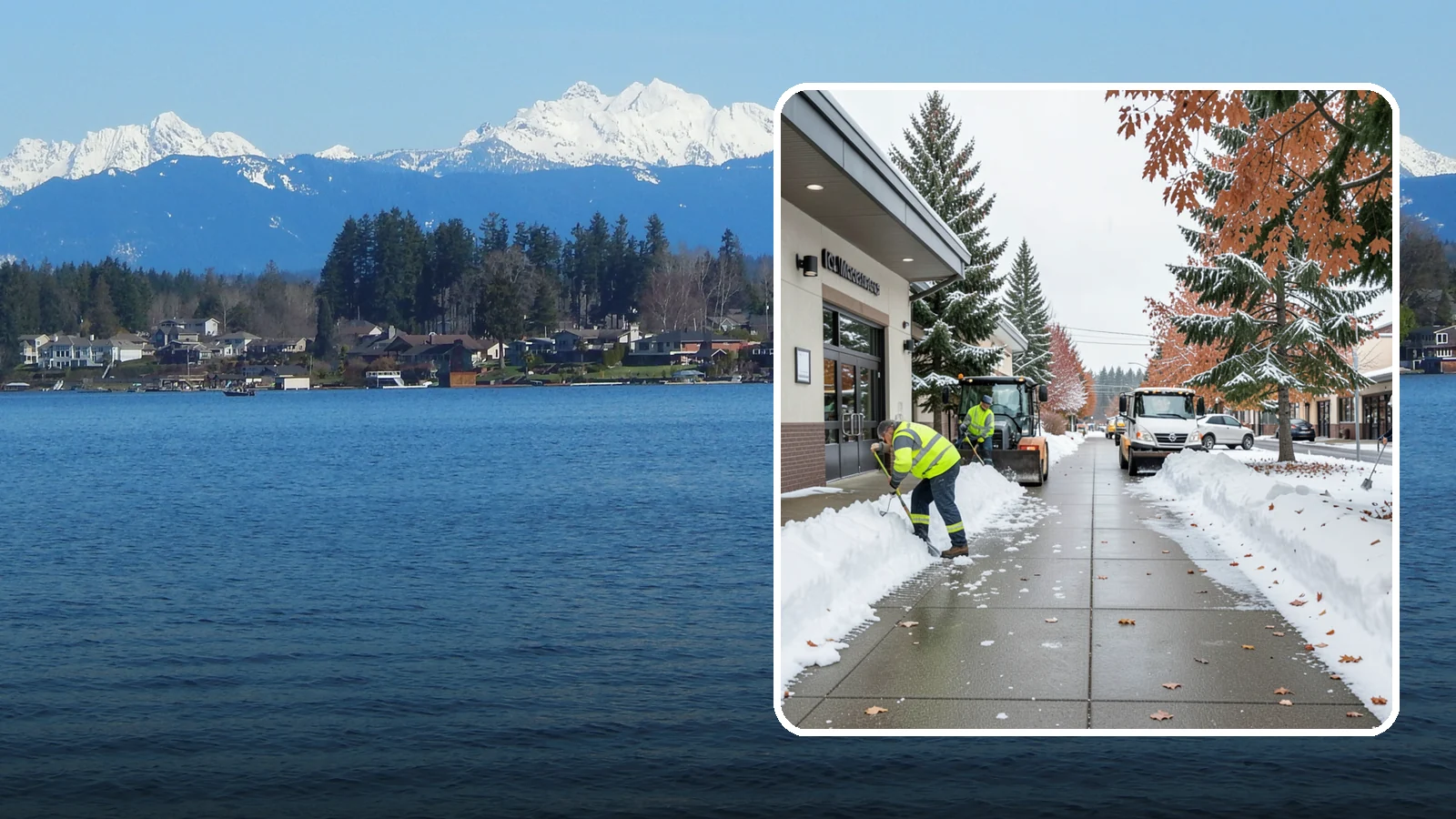 Grocery Store Sidewalk Clearing in Lake Stevens, Snohomish County, WA - High-volume entrance sidewalk clearing for Western Washington grocery stores, keeping vestibules and cart lanes safe for shoppers...