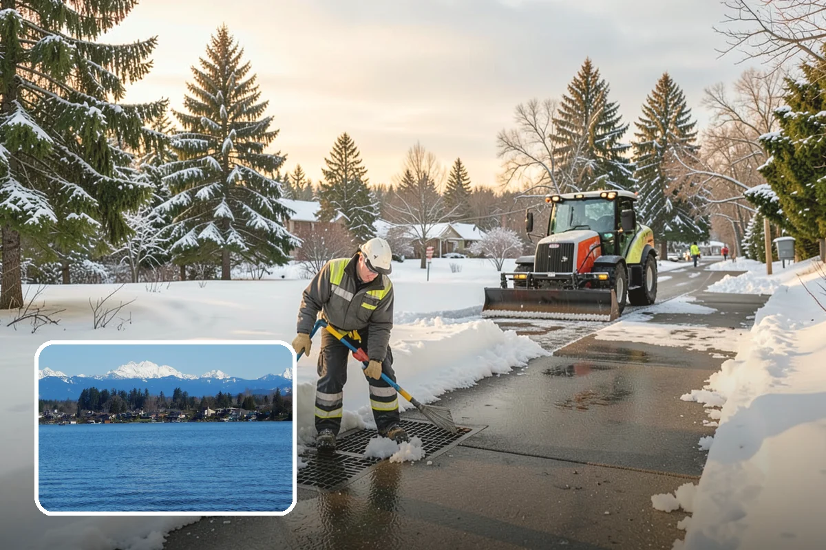 Grocery Store Sidewalk Clearing in Lake Stevens, Snohomish County, WA - Vestibule and cart lanes cleared for heavy shopper volume