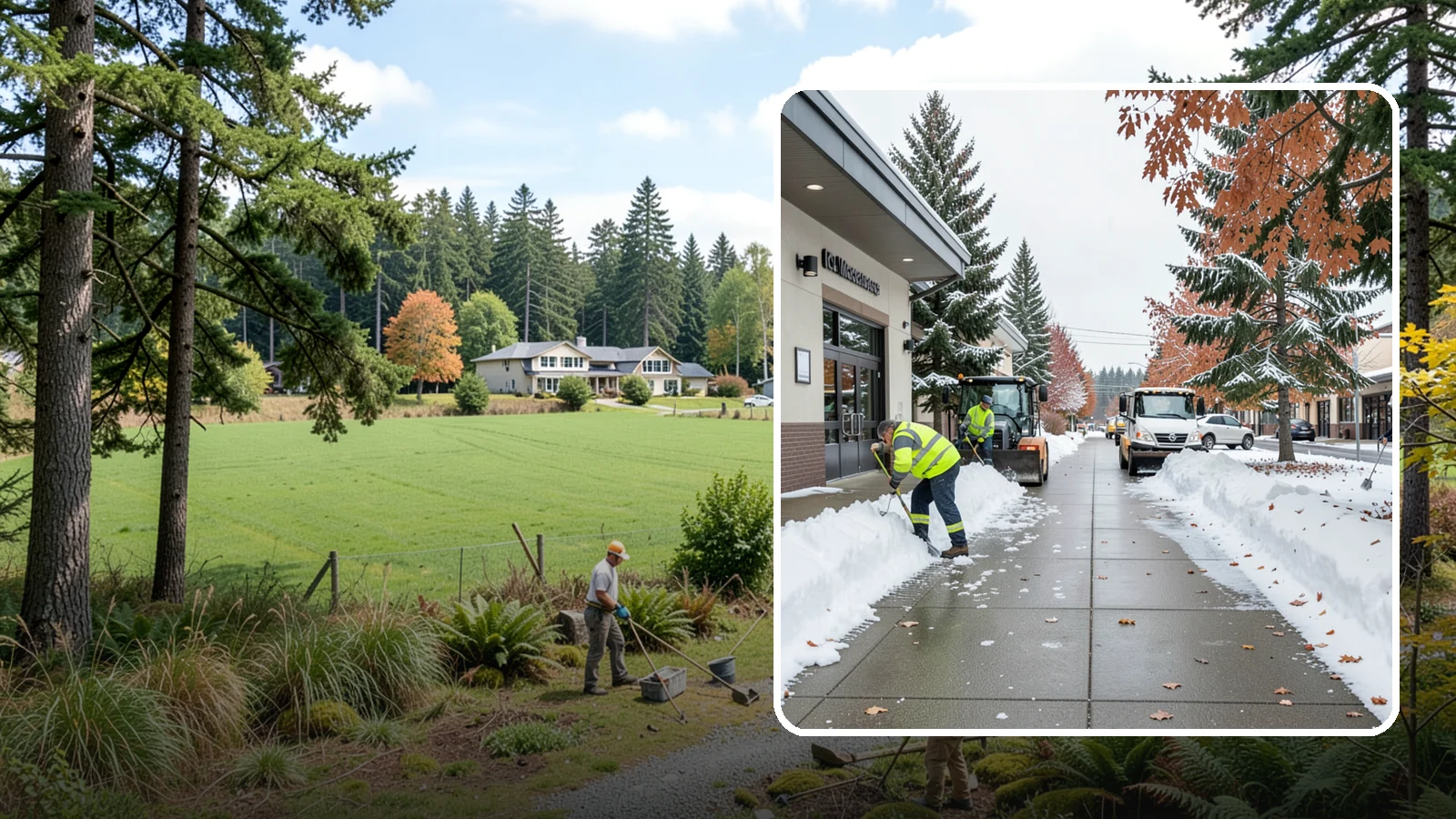 Grocery Store Sidewalk Clearing in Lyman, Skagit County, WA - High-volume entrance sidewalk clearing for Western Washington grocery stores, keeping vestibules and cart lanes safe for shoppers...