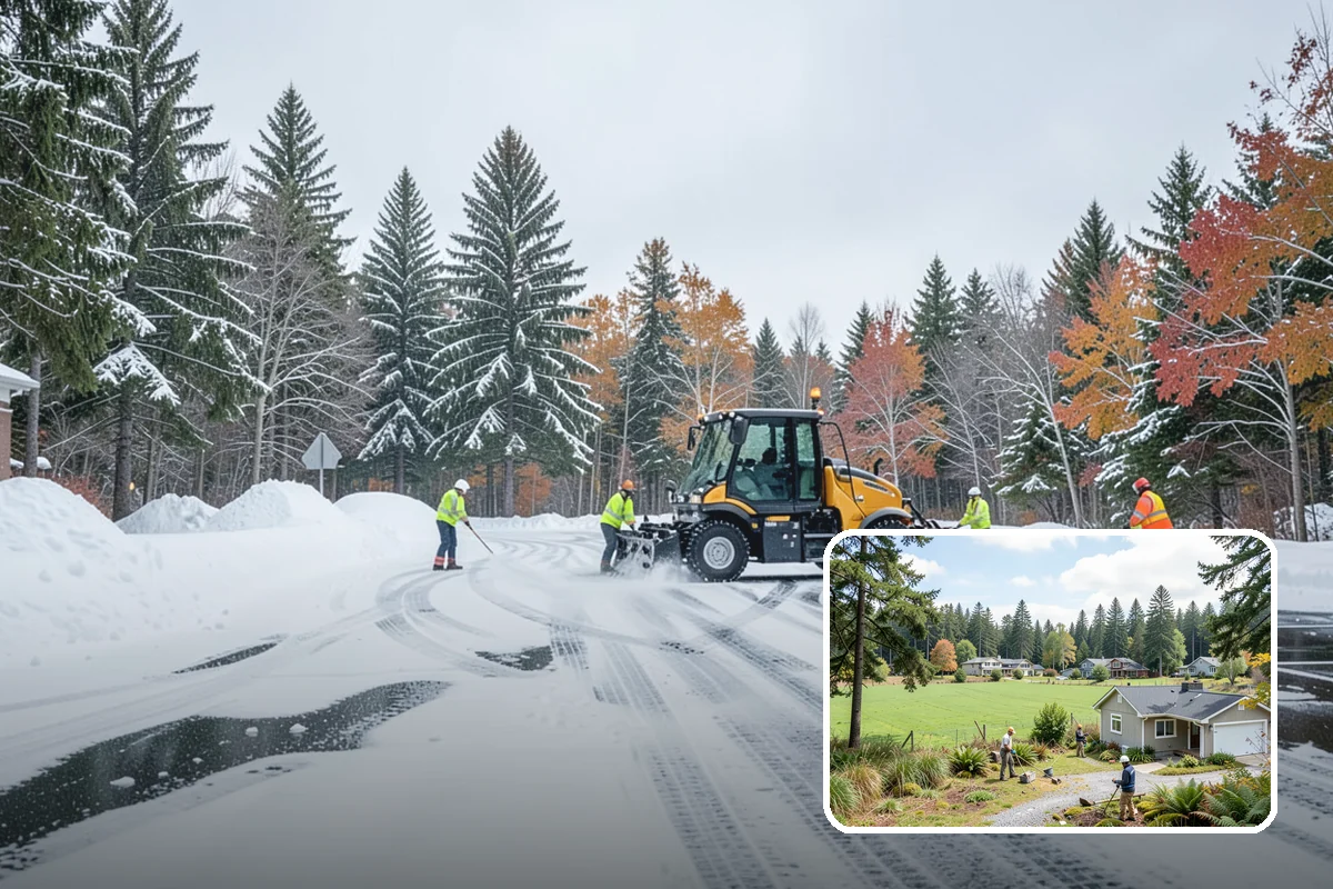 Grocery Store Sidewalk Clearing in Lyman, Skagit County, WA - Vestibule and cart lanes cleared for heavy shopper volume