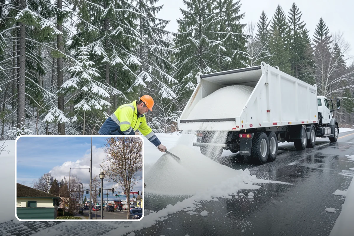 Grocery Store Sidewalk Clearing in Marysville, Snohomish County, WA - Vestibule and cart lanes cleared for heavy shopper volume