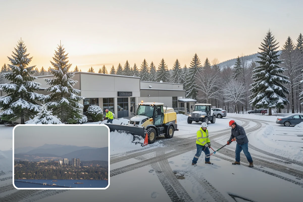 Grocery Store Sidewalk Clearing in Medina, King County, WA - Vestibule and cart lanes cleared for heavy shopper volume