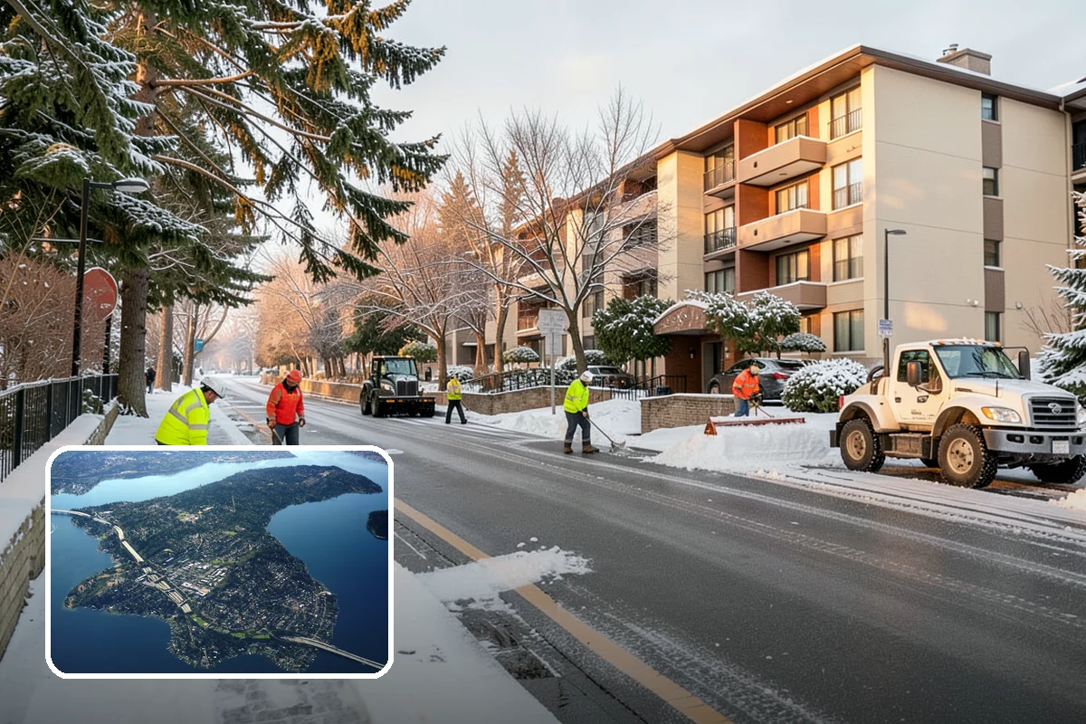 Grocery Store Sidewalk Clearing in Mercer Island, King County, WA - Vestibule and cart lanes cleared for heavy shopper volume