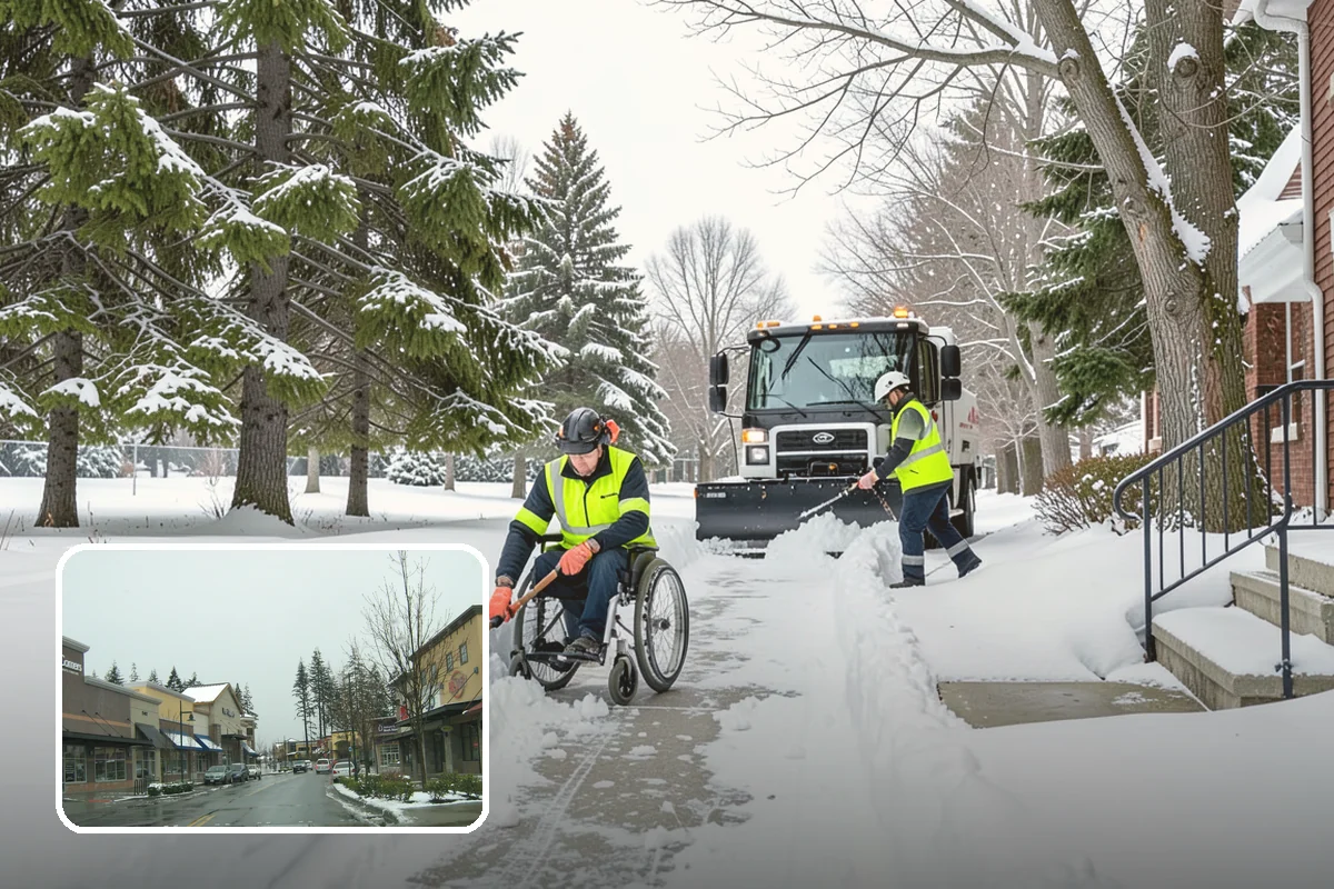 Grocery Store Sidewalk Clearing in Mill Creek, Snohomish County, WA - Vestibule and cart lanes cleared for heavy shopper volume