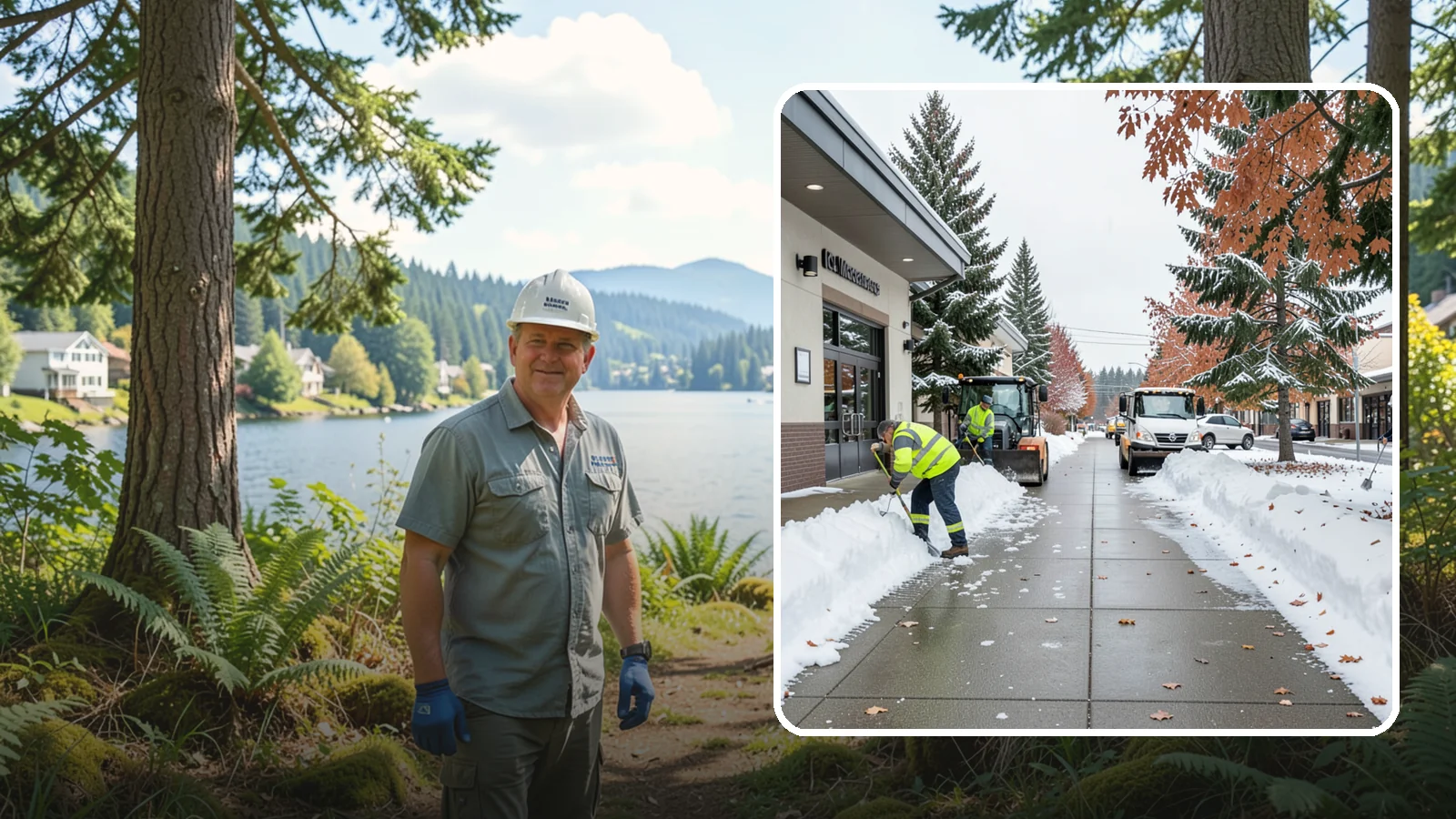Grocery Store Sidewalk Clearing in Milton, King County, WA - High-volume entrance sidewalk clearing for Western Washington grocery stores, keeping vestibules and cart lanes safe for shoppers...