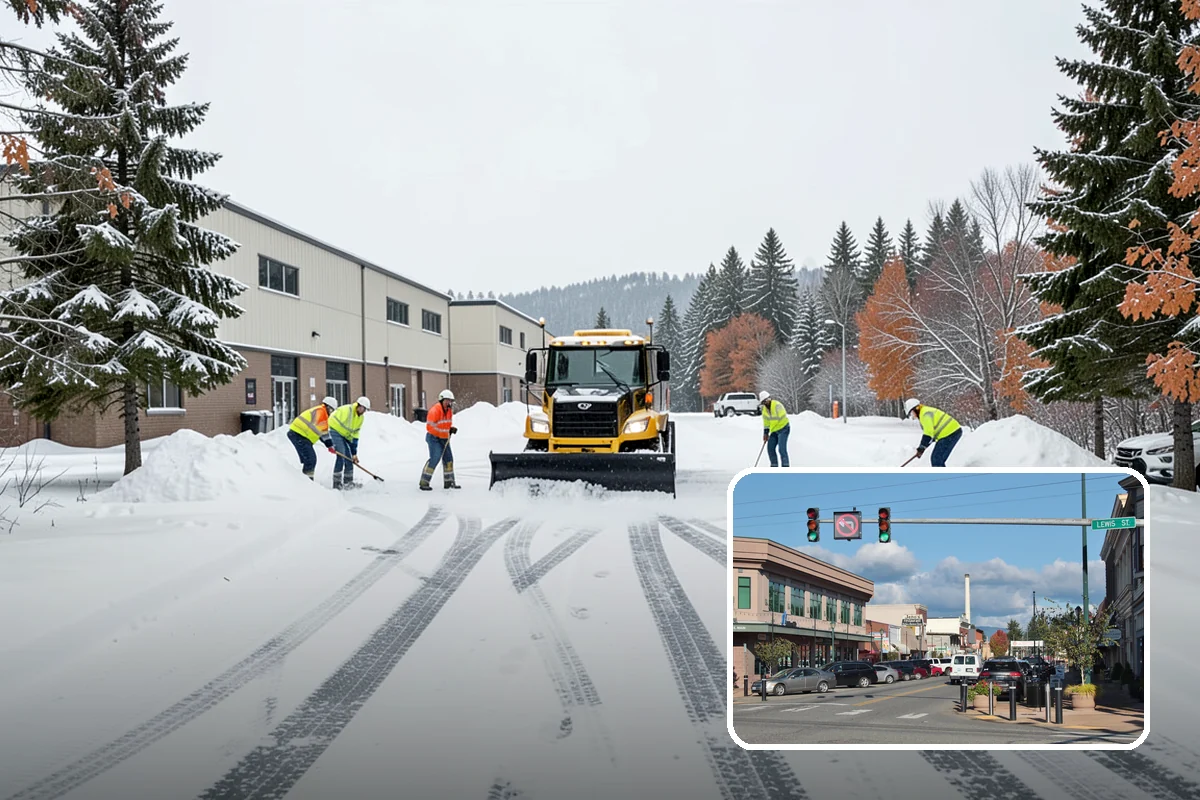 Grocery Store Sidewalk Clearing in Monroe, Snohomish County, WA - Vestibule and cart lanes cleared for heavy shopper volume