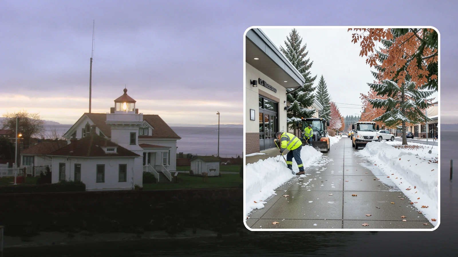 Grocery Store Sidewalk Clearing in Mukilteo, Snohomish County, WA - High-volume entrance sidewalk clearing for Western Washington grocery stores, keeping vestibules and cart lanes safe for shoppers...
