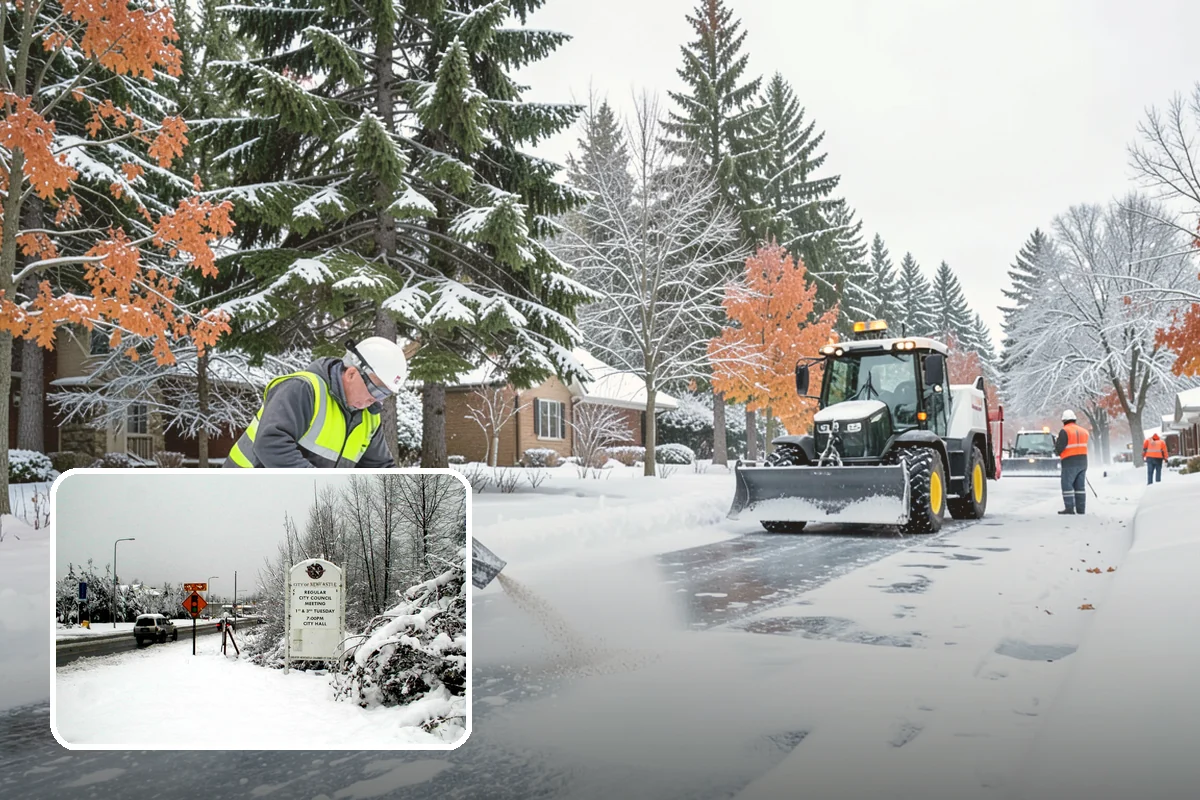 Grocery Store Sidewalk Clearing in Newcastle, King County, WA - Vestibule and cart lanes cleared for heavy shopper volume