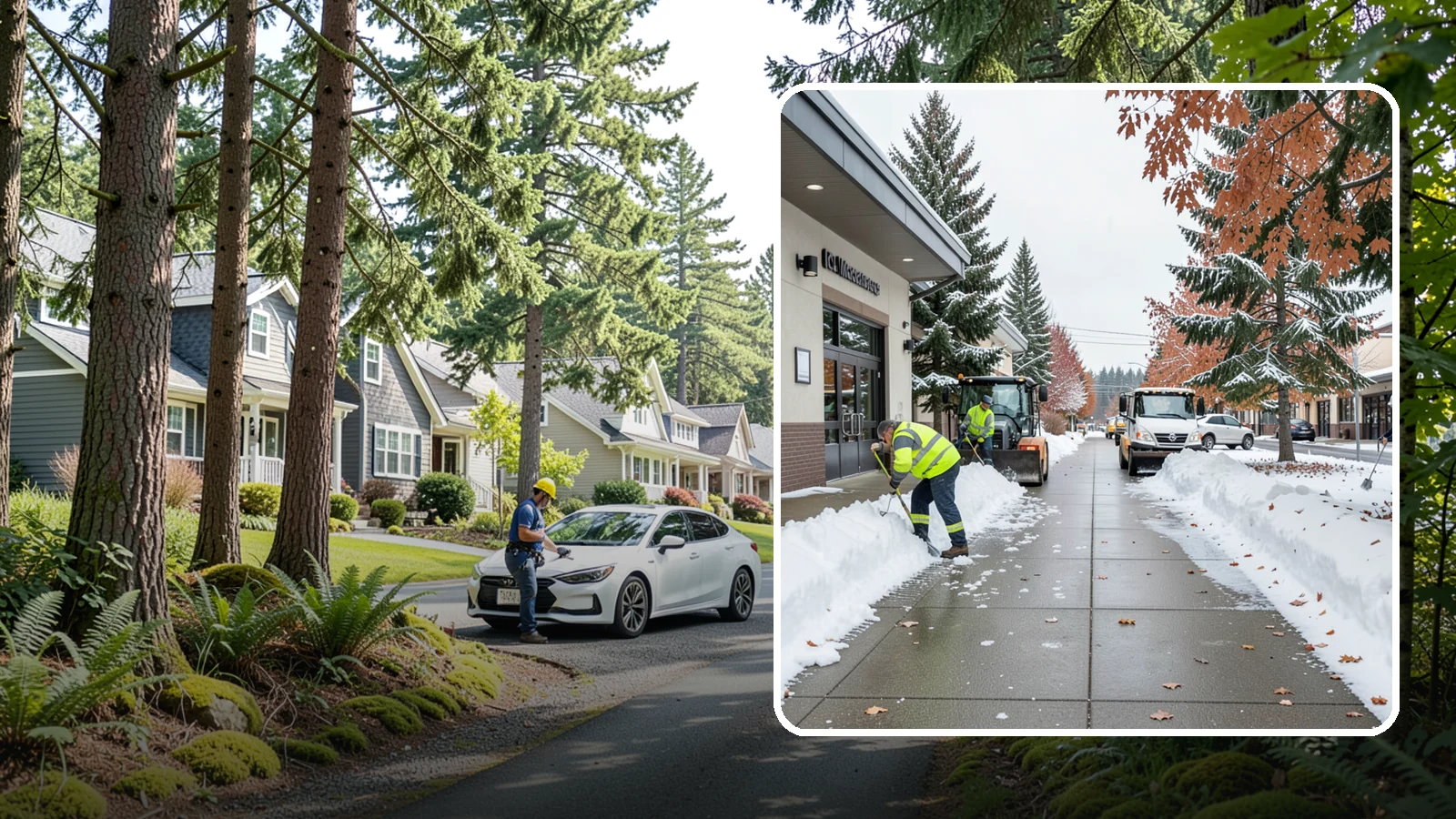 Grocery Store Sidewalk Clearing in Normandy Park, King County, WA - High-volume entrance sidewalk clearing for Western Washington grocery stores, keeping vestibules and cart lanes safe for shoppers...