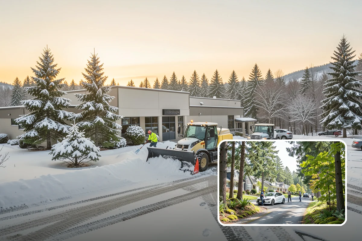 Grocery Store Sidewalk Clearing in Normandy Park, King County, WA - Vestibule and cart lanes cleared for heavy shopper volume