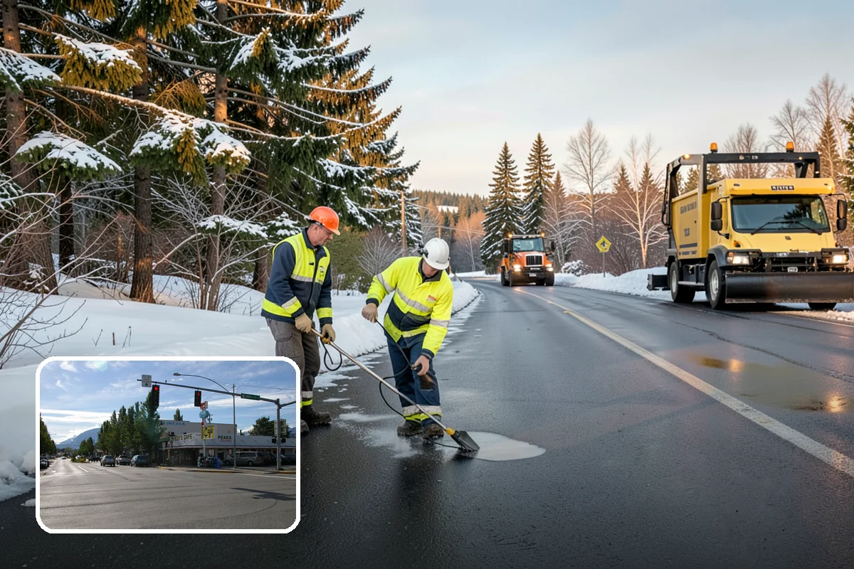 Grocery Store Sidewalk Clearing in North Bend, King County, WA - Vestibule and cart lanes cleared for heavy shopper volume
