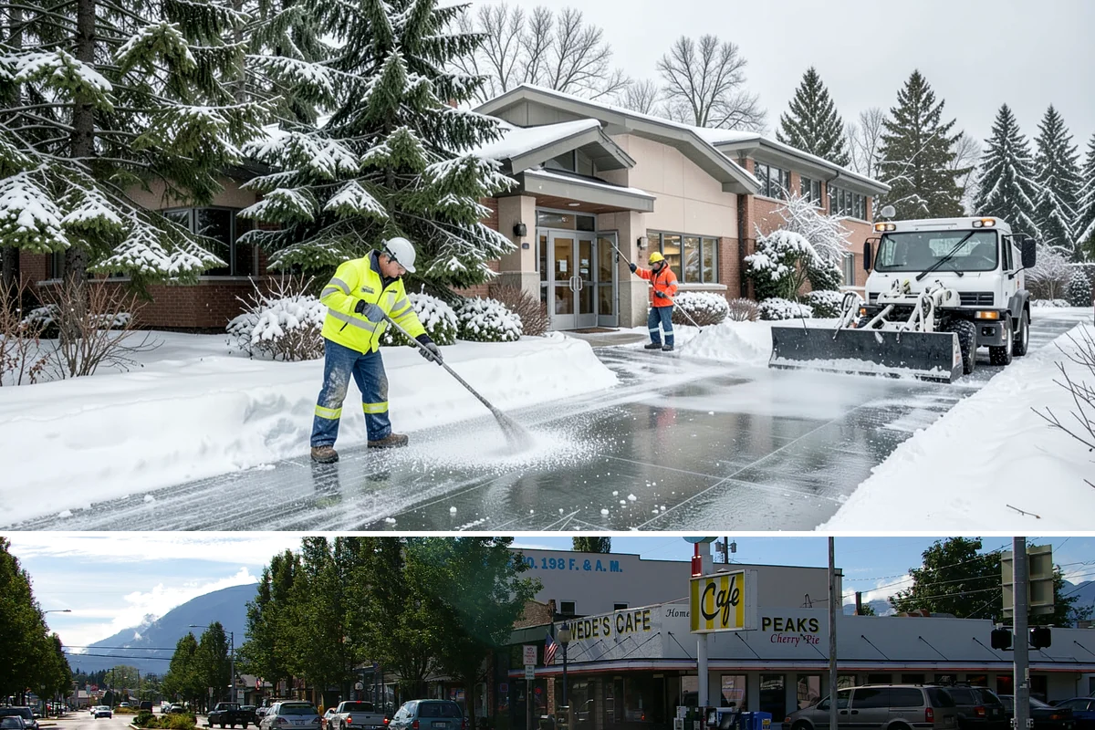 Grocery Store Sidewalk Clearing in North Bend, King County, WA - Grocery demand is highest from late November through February, when heavy daily traffic packs doorway snow into ice between...