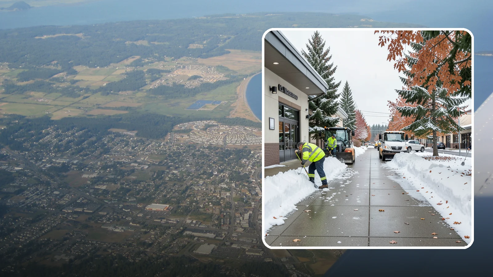 Grocery Store Sidewalk Clearing in Oak Harbor, Island County, WA - High-volume entrance sidewalk clearing for Western Washington grocery stores, keeping vestibules and cart lanes safe for shoppers...